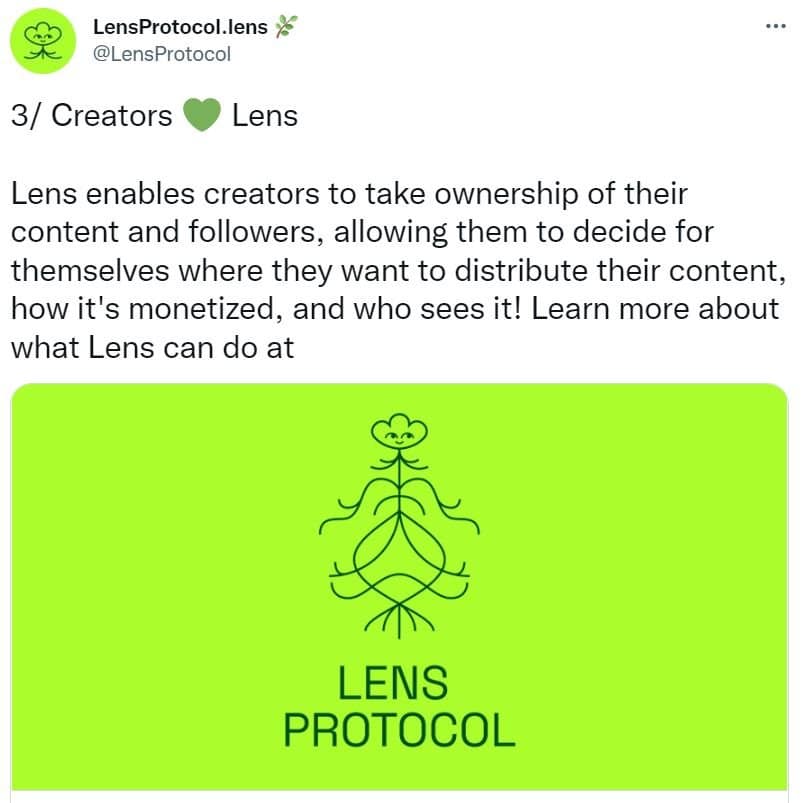 Lens Protocol 社交媒体 web3 平台的 Twitter 截图
