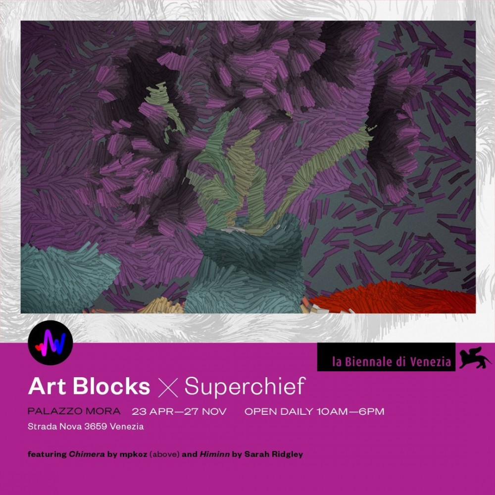 在与 SuperchiefNFT 合作的展览中展示了 mpkoz 创作的艺术作品的海报