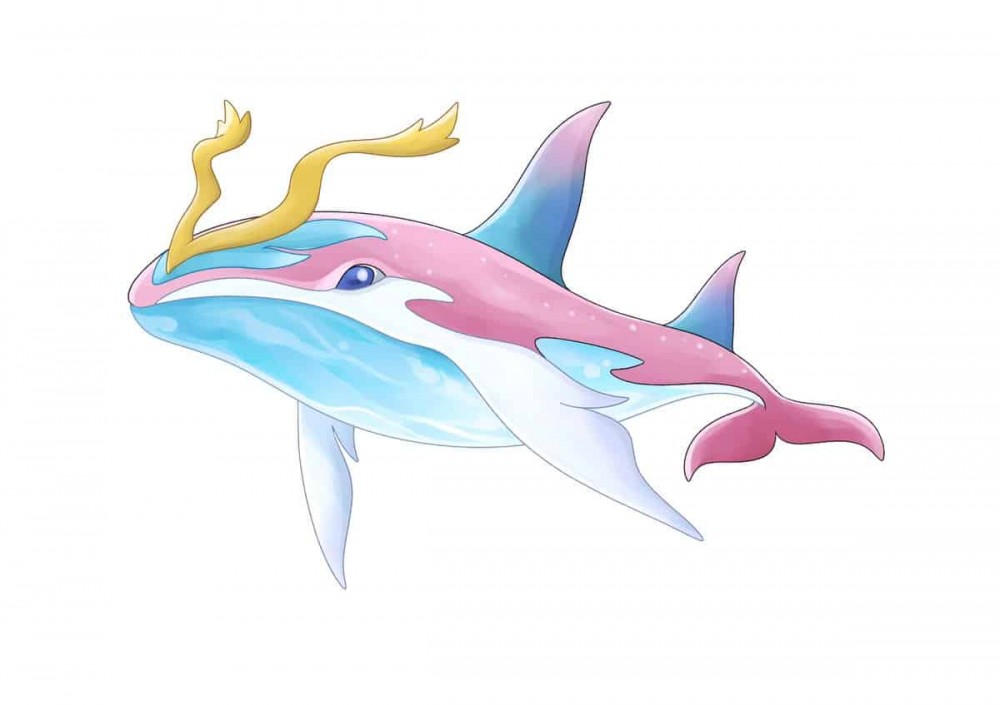 PolkaPet World NFT 描绘了一只蓝色和紫色的卡通鲸鱼。
