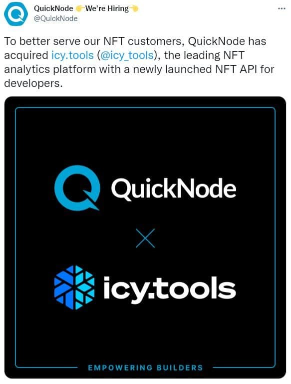 带有 Icy Tools 的 QuickNode 消息的 Twitter 屏幕截图
