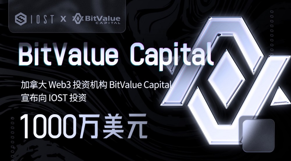 加拿大 Web3 投资机构 BitValue Capital 宣布向 IOST 投资1000万美元