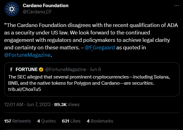 卡尔达诺基金会轮到反对美国证券交易委员会的声明