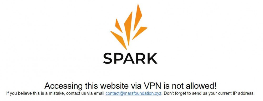 VPN 错误消息。资料来源：SparkProtocol
