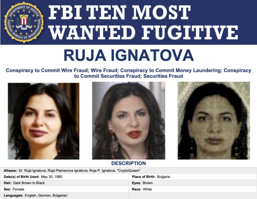 Cryptoqueen Ruja Ignatova 跻身 FBI 十大通缉犯名单